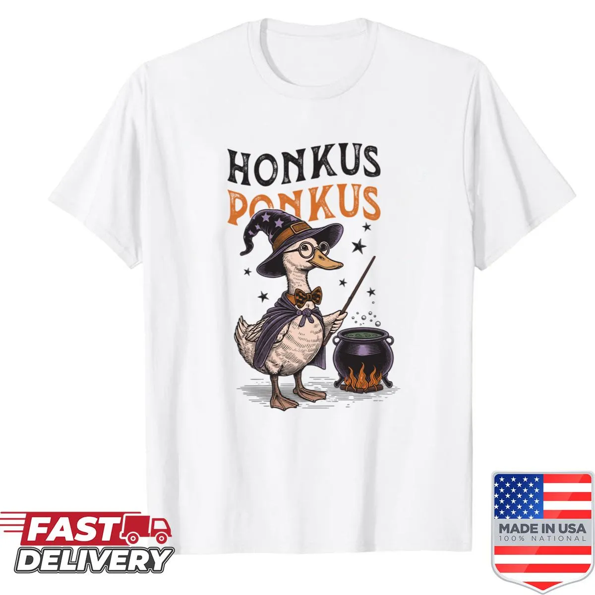 Whimsical Wizard Duck illustration on t-shirt