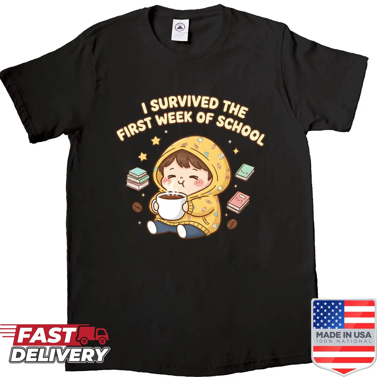 Cute shirt celebrating surviving the first week of school with a fun design