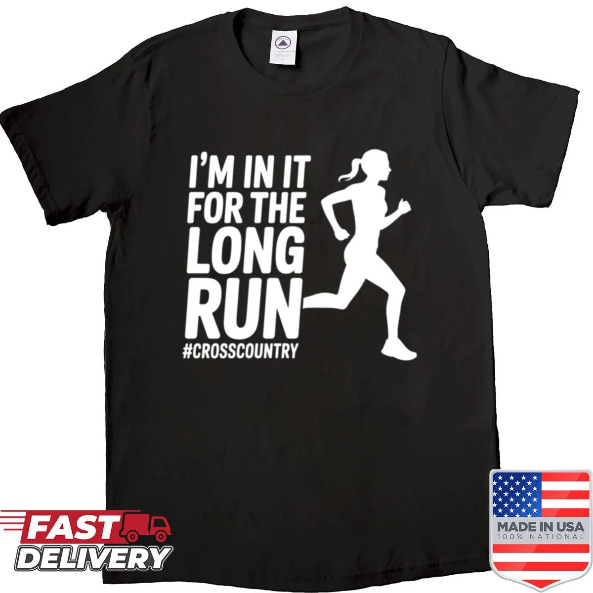 Playful oversized shirt about long-distance running