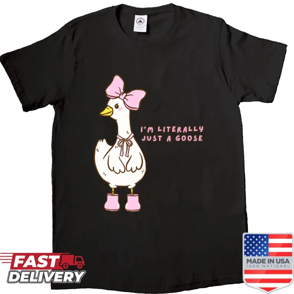 Kawaii goose shirt with pink bows illustration