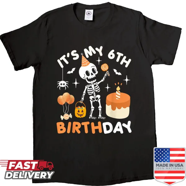 Funny Halloween-themed birthday shirt for a 6-year-old boy