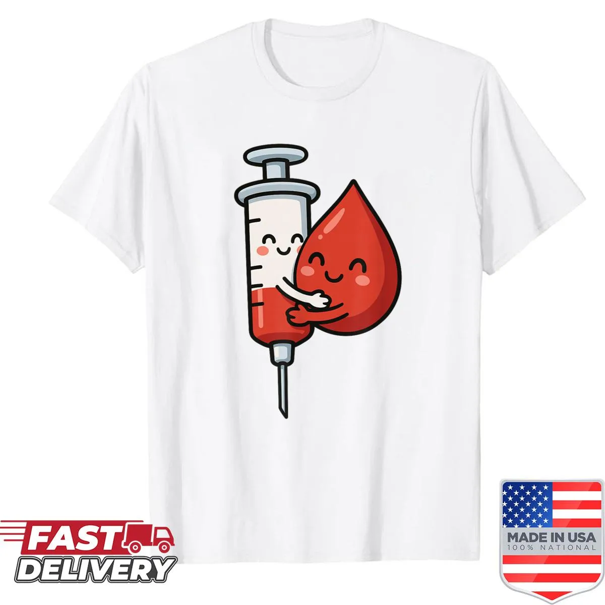 Cute shirt with cartoon syringe graphic for phlebotomists and nurses