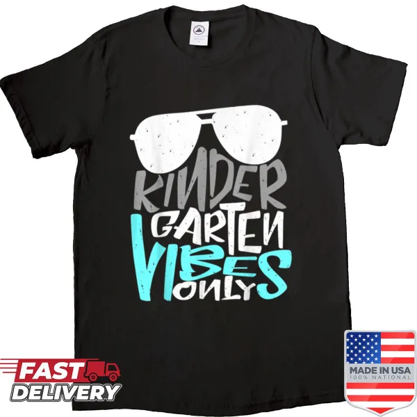 Whimsical 'Kindergarten Vibes Only' graphic for kids' school shirt