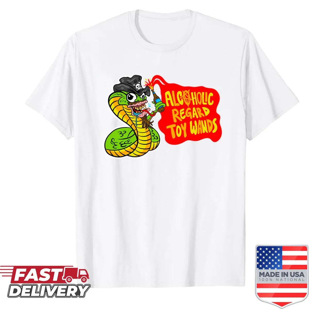 Shirt featuring whimsical illustrations of crafting toy wands
