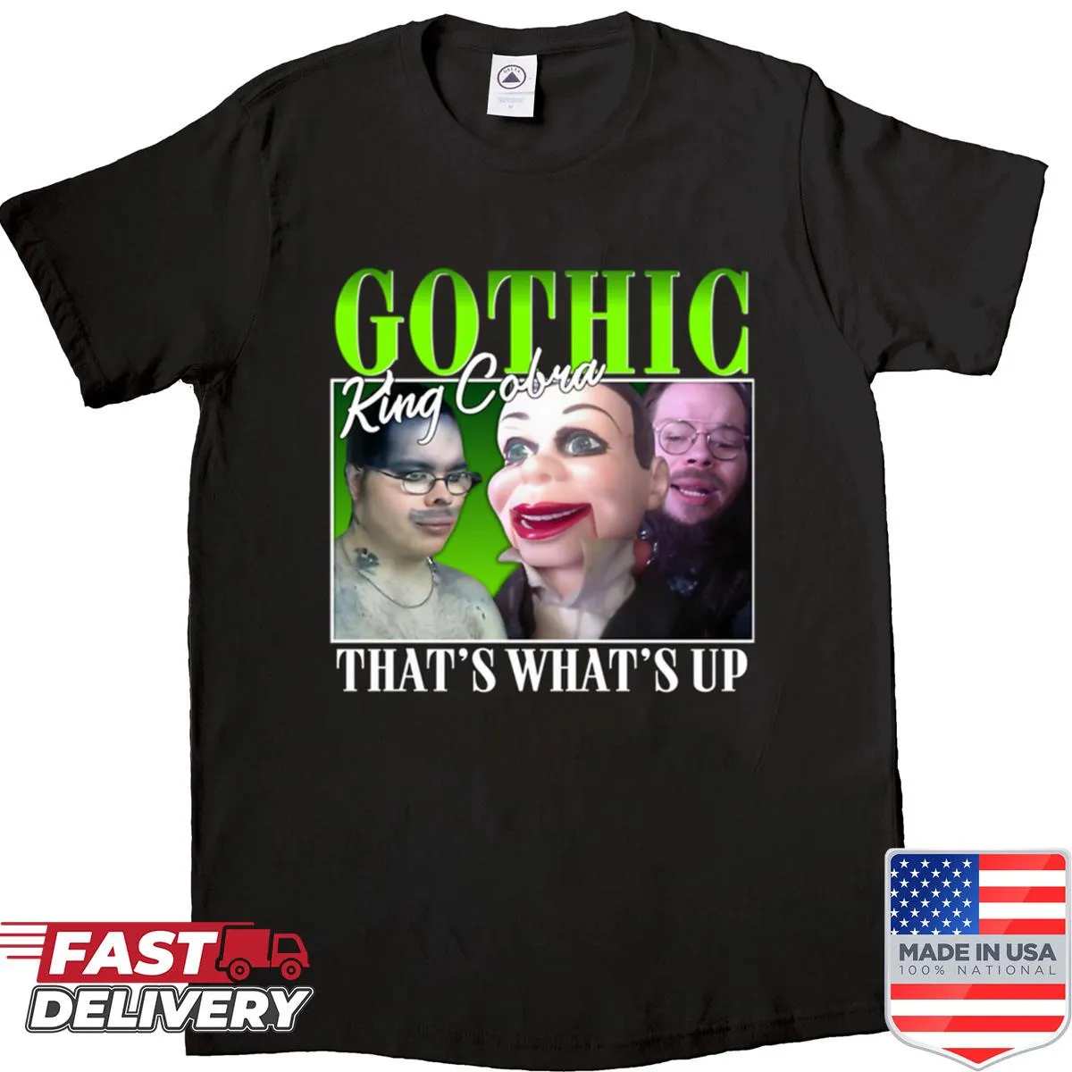 Gothic-style king cobra graphic on a shirt