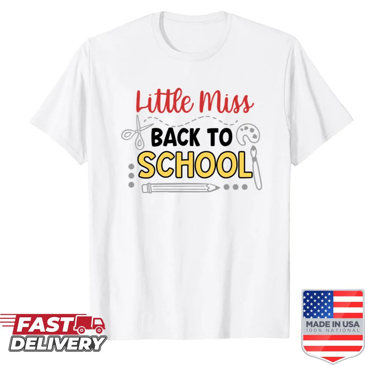 Oversized shirt with Little Miss Back To School graphic for kids