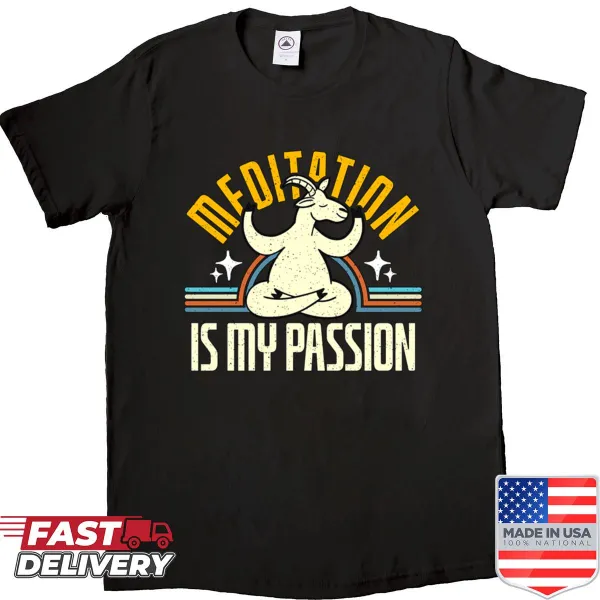 Shirt with a goat in a meditative pose emphasizing yoga and spirituality