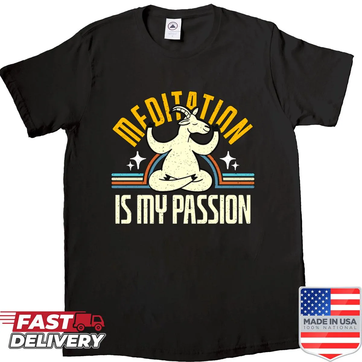 Shirt with a goat in a meditative pose emphasizing yoga and spirituality