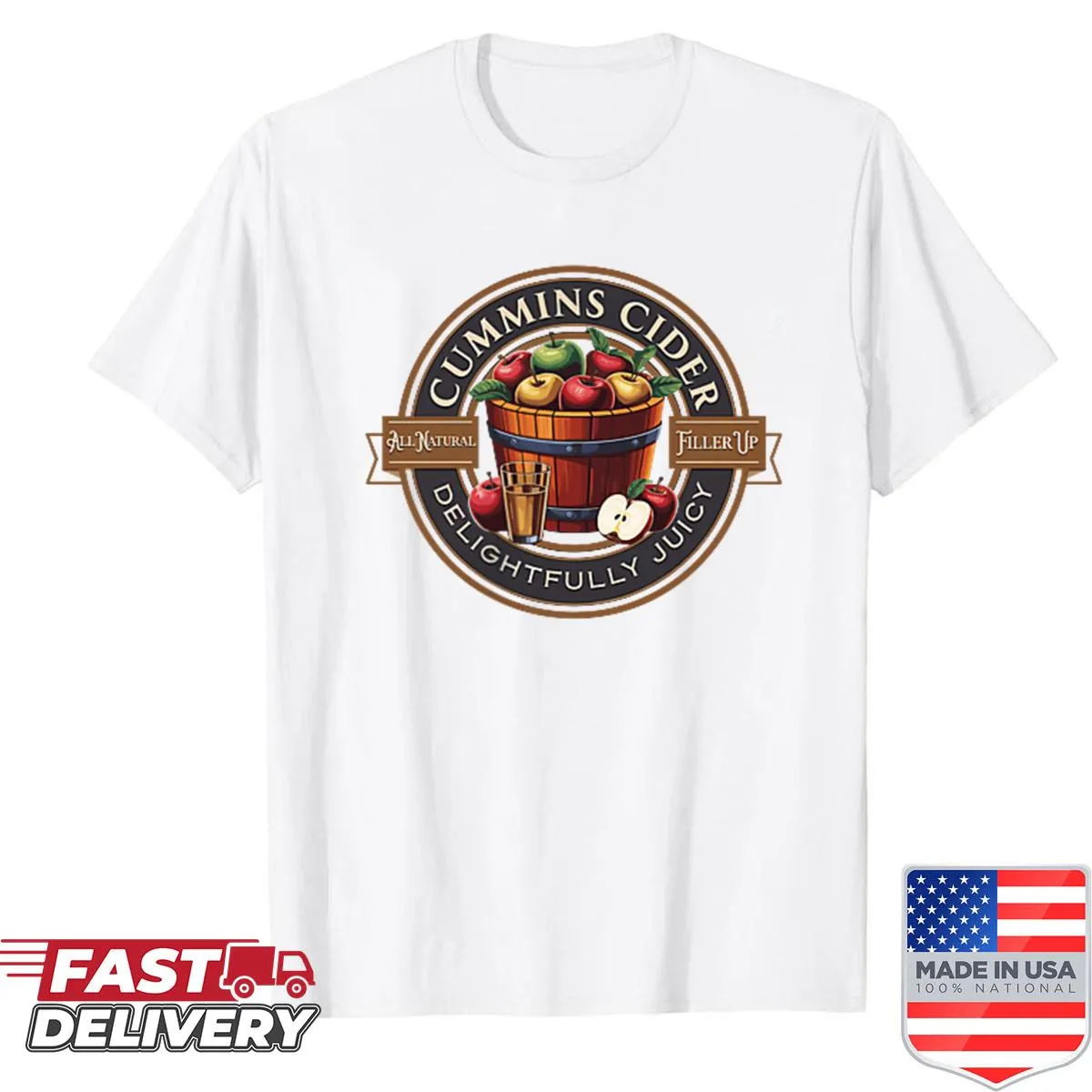Funny Cummins cider shirt with playful graphics on both sides