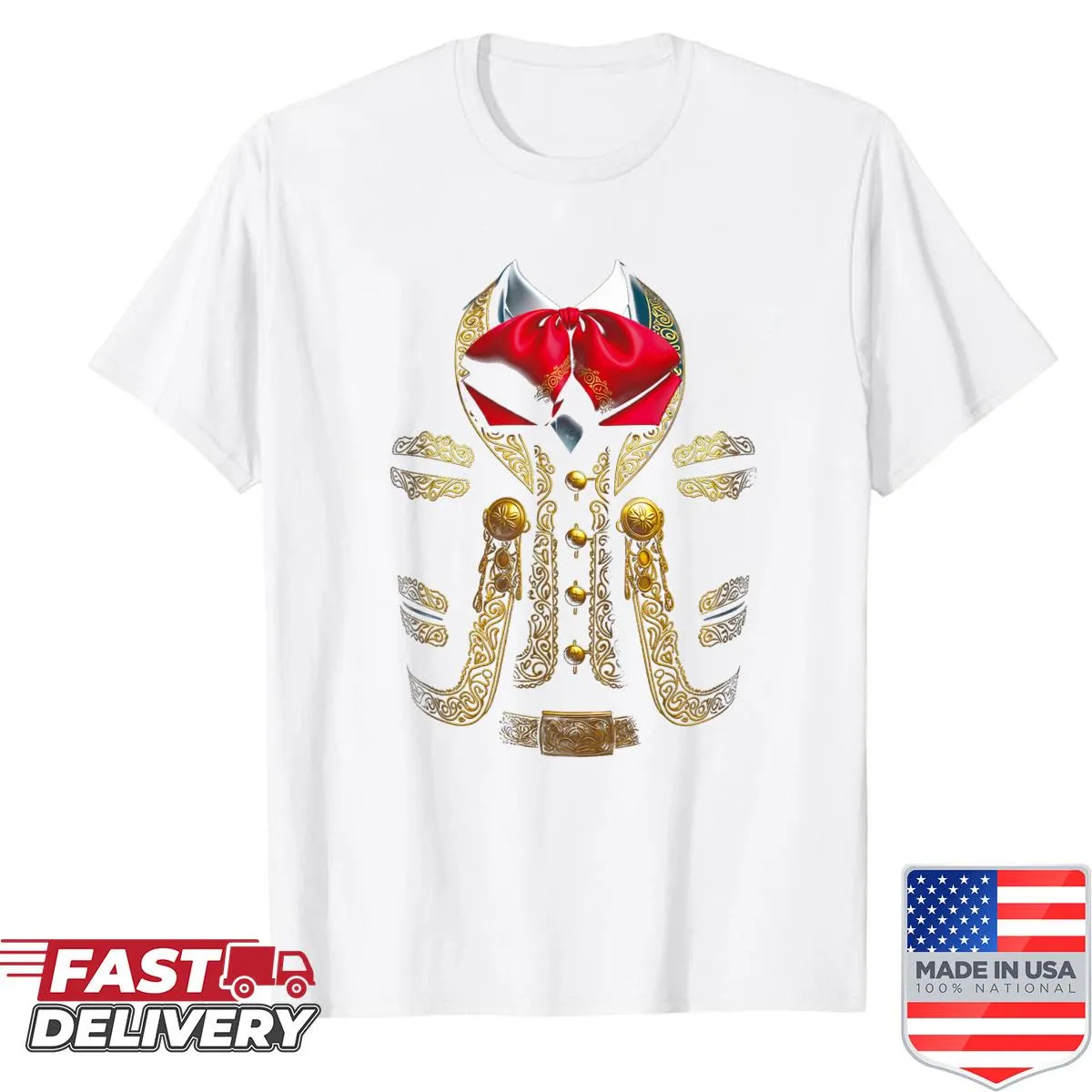 Playful mariachi costume graphic on a t-shirt