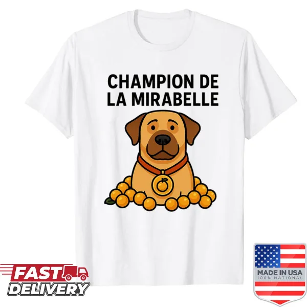 Illustrated Mirabelle Plum Champion t-shirt with elegant script design