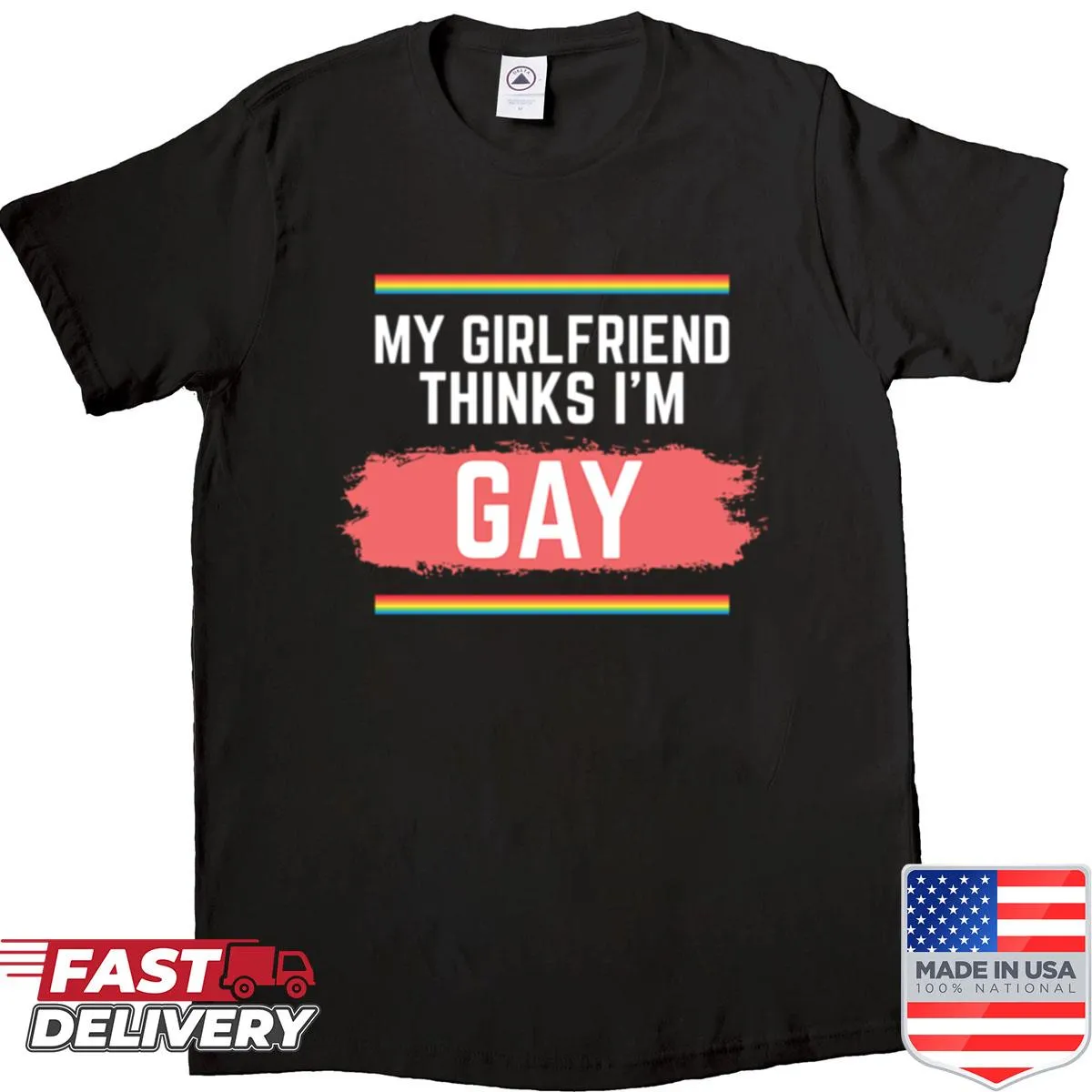 Funny LGBT pride shirt with rainbow design and humorous text