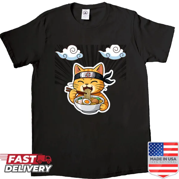 Kawaii ninja cat ramen graphic shirt