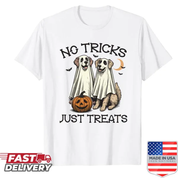 Cute Halloween shirt with 'No Tricks Just Treats' text for dog lovers