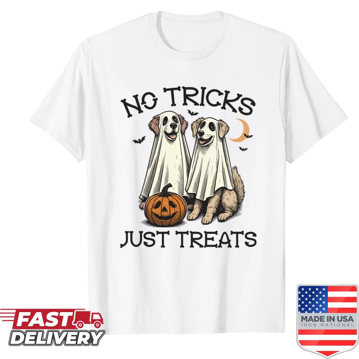 Cute Halloween shirt with 'No Tricks Just Treats' text for dog lovers