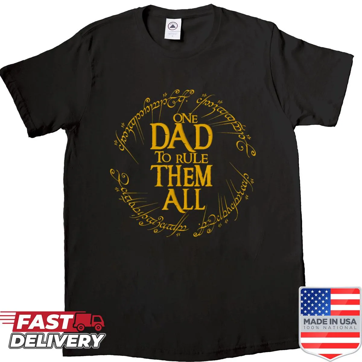 Funny fantasy graphic shirt for dads with One Dad To Rule Them All text