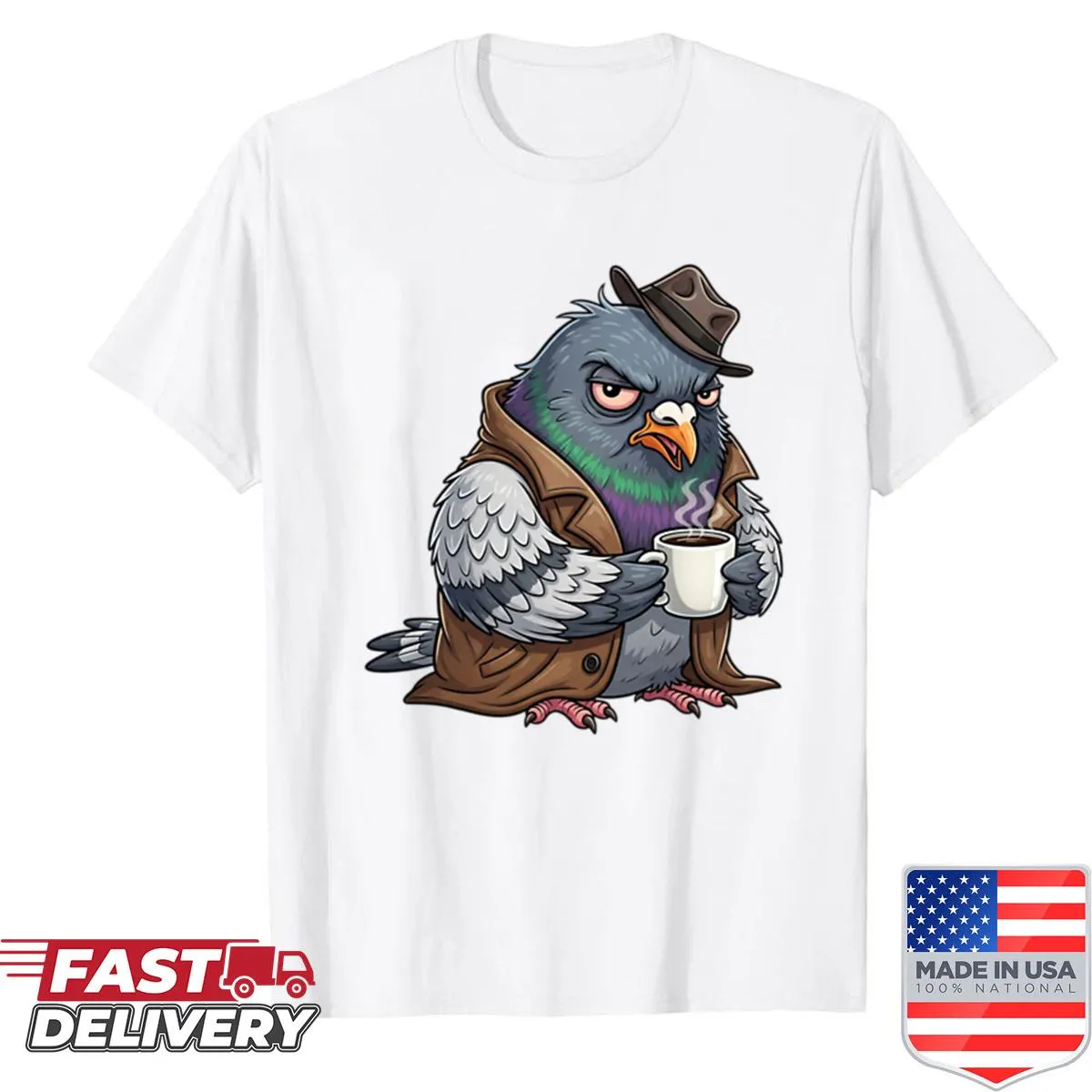 Graphic T-shirt featuring playful urban pigeons design