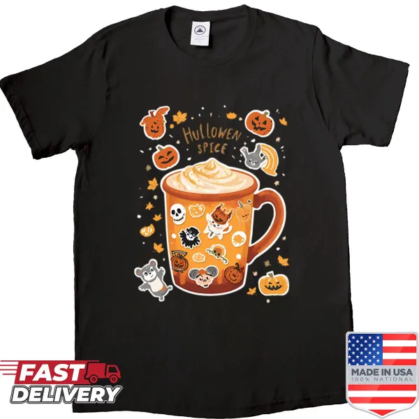 Cute shirt with ghost illustrations enjoying pumpkin spice lattes for Halloween