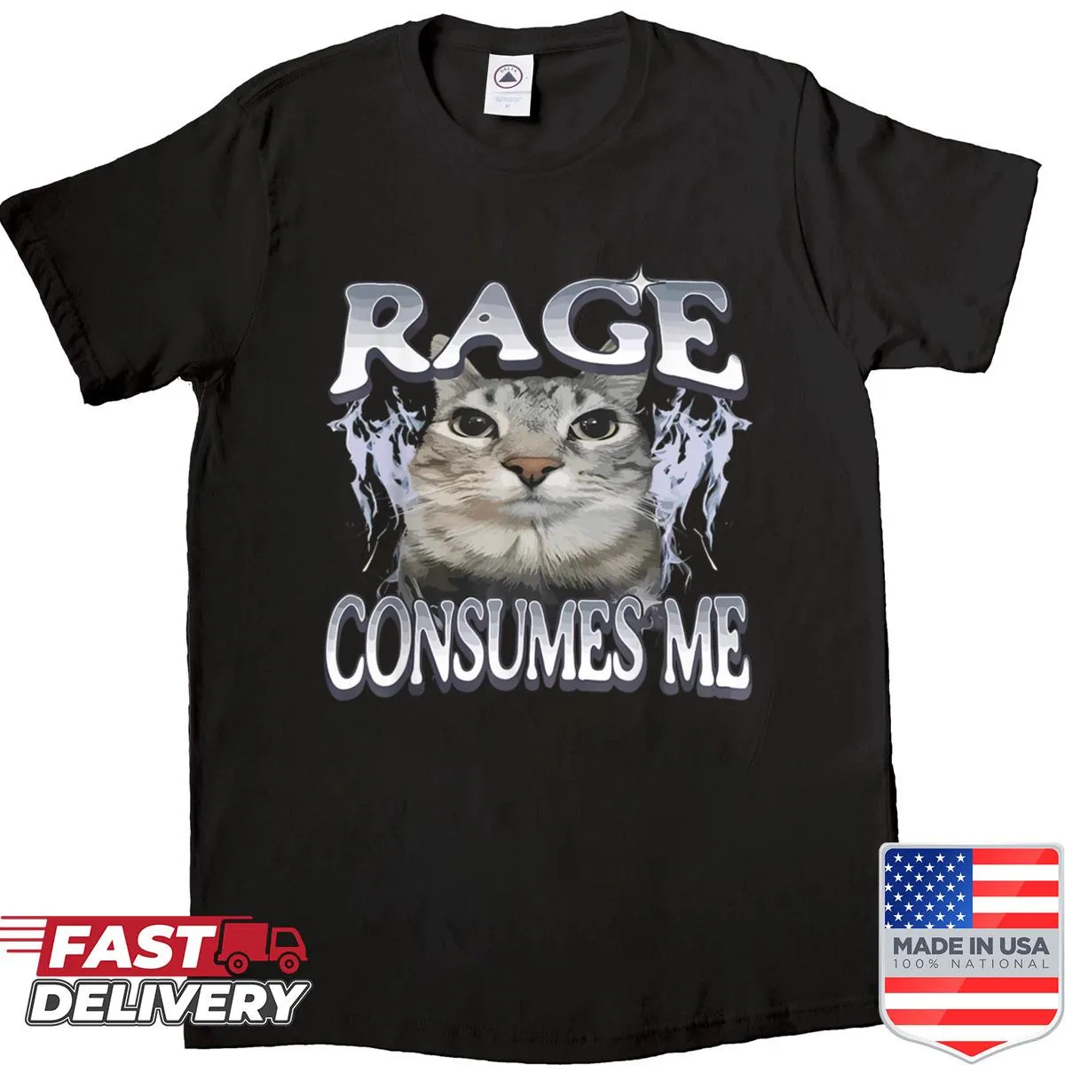 Funny cat meme shirt with staring cat and humorous text