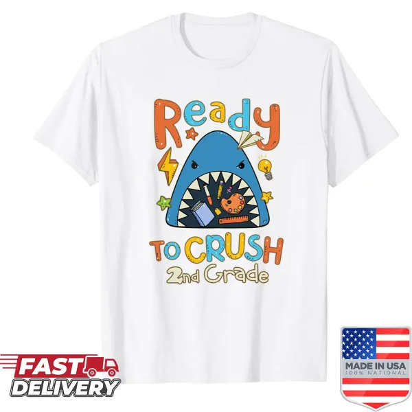Ready To Crush 2nd Grade T-shirt with playful school-themed graphics