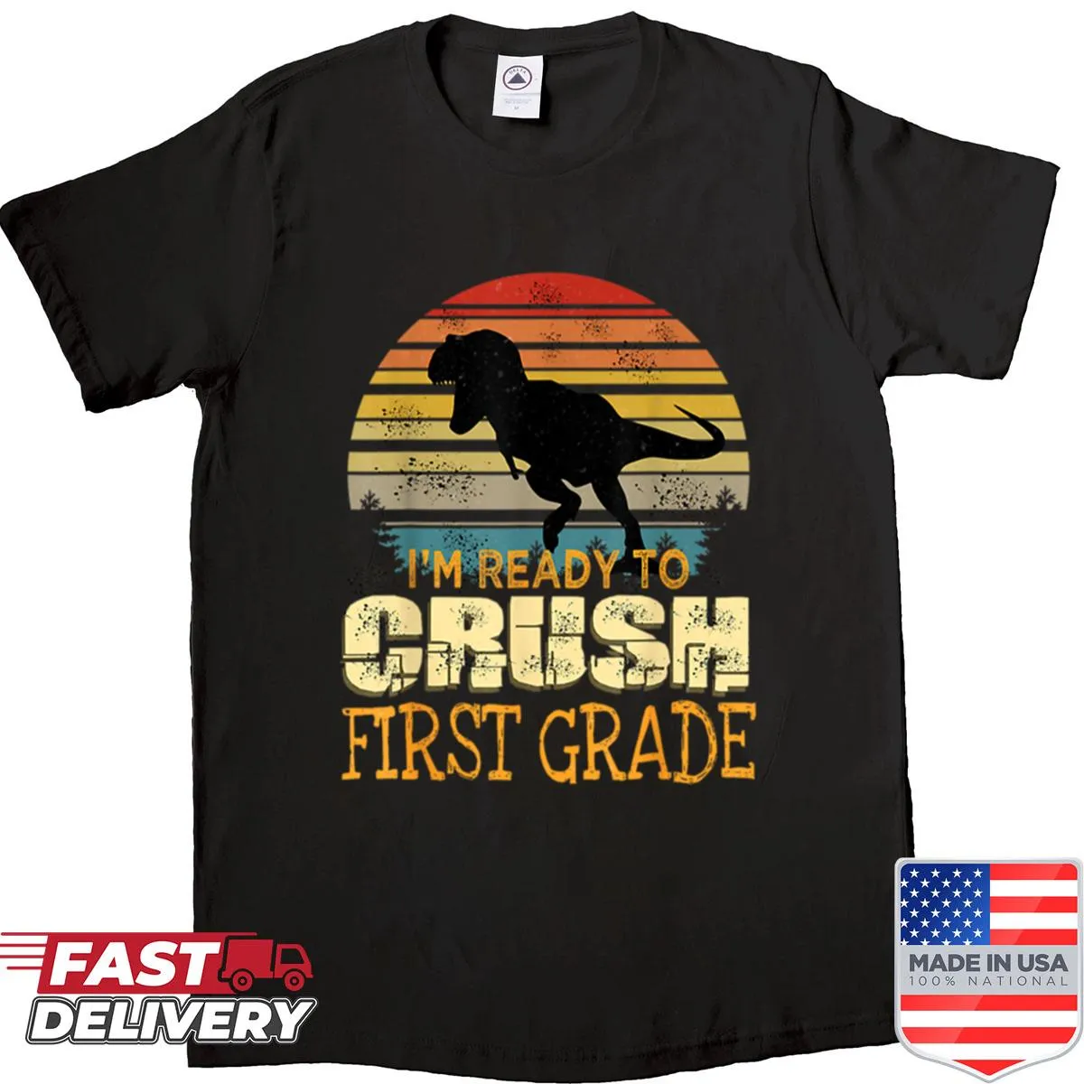 Oversized shirt featuring dinosaur graphic for first graders