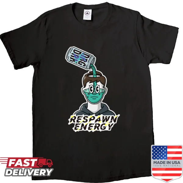 Funny gaming shirt featuring 'Respawn Energy Drink' typography
