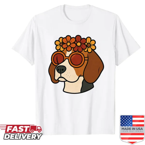 Vintage beagle graphic with sunglasses and flower crown