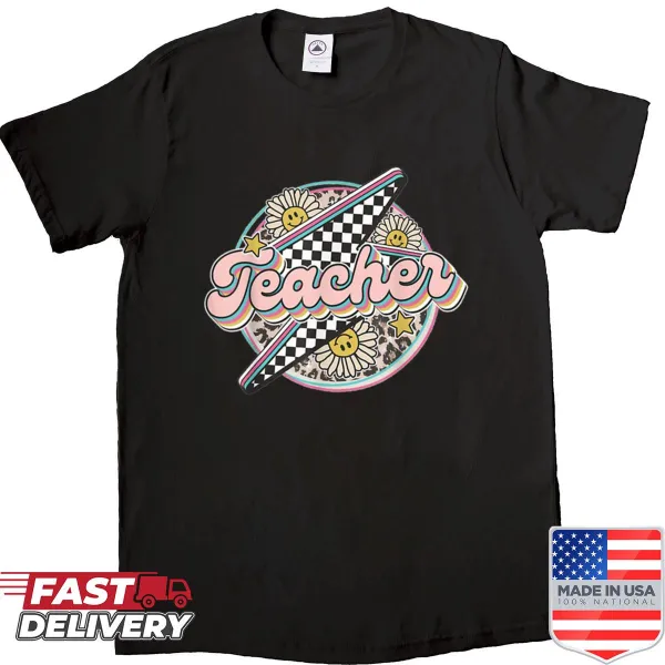 Retro groovy teacher graphic shirt