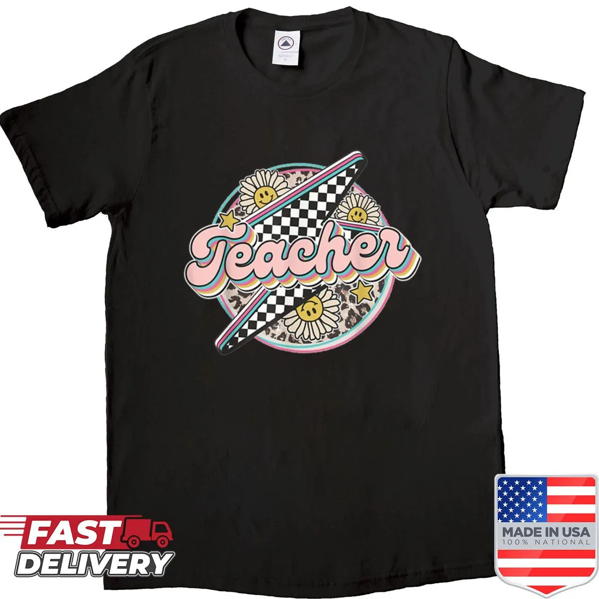 Retro groovy teacher graphic shirt