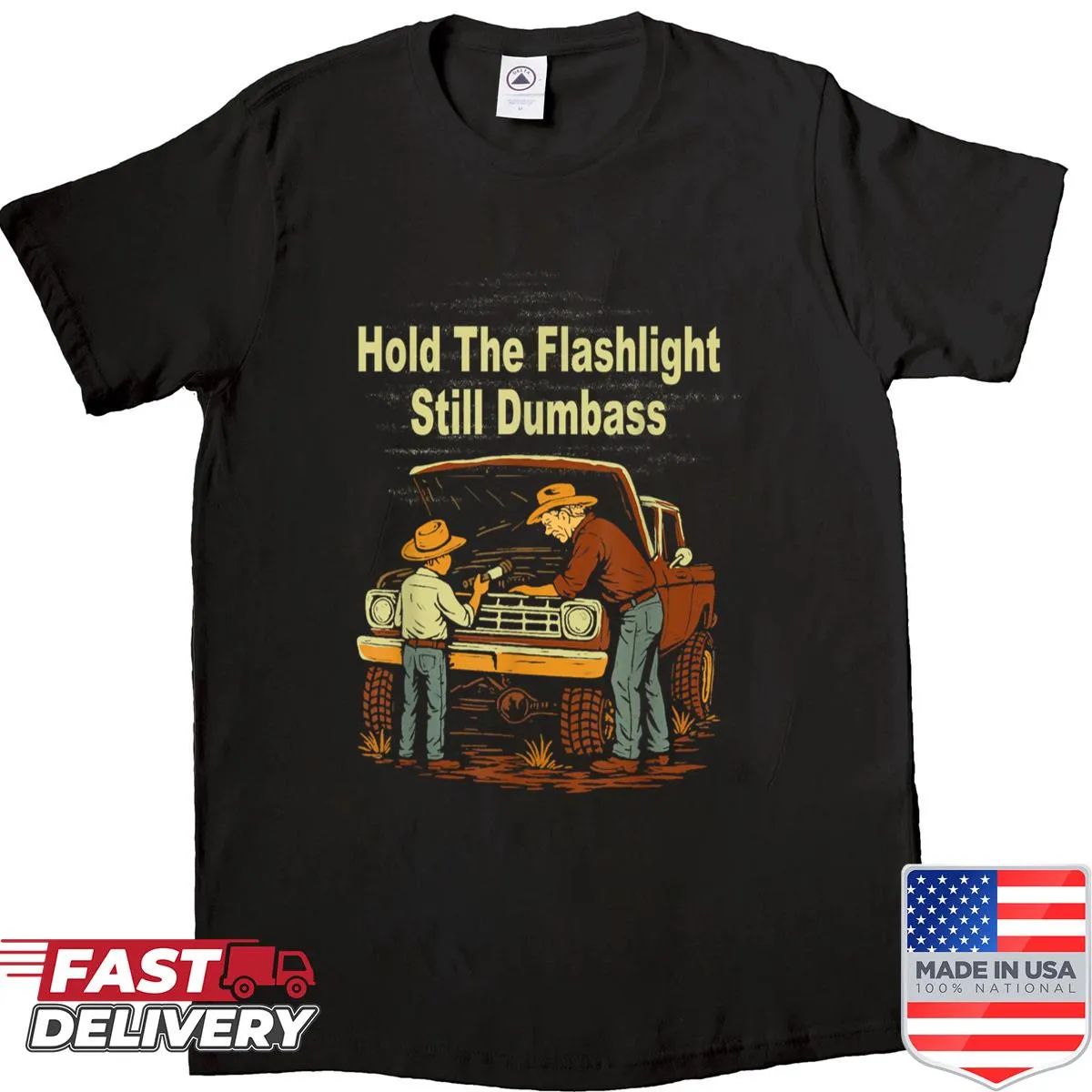 Funny retro shirt with flashlight phrase for car fixing