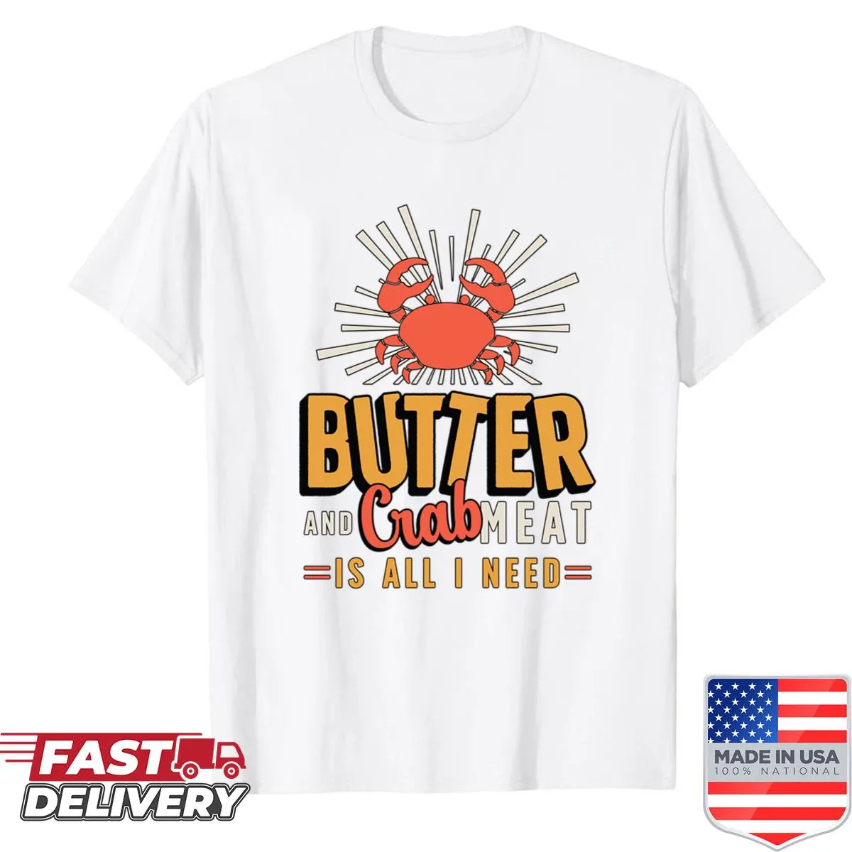 Oversized shirt with seafood festival graphic of crab meat and butter