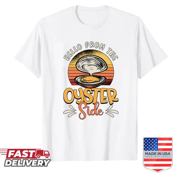 Adorable oyster illustration on a seafood festival oversized shirt
