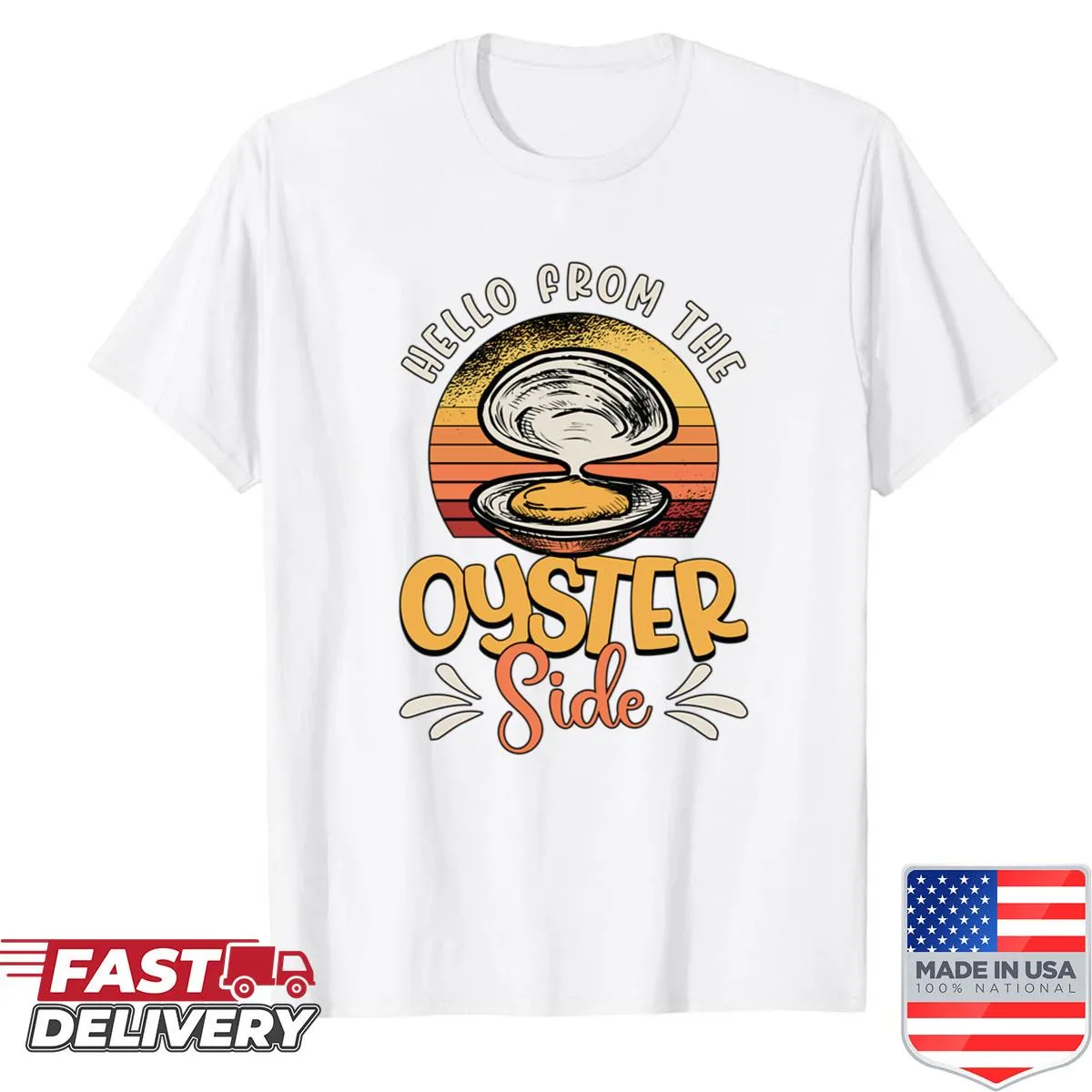 Adorable oyster illustration on a seafood festival oversized shirt
