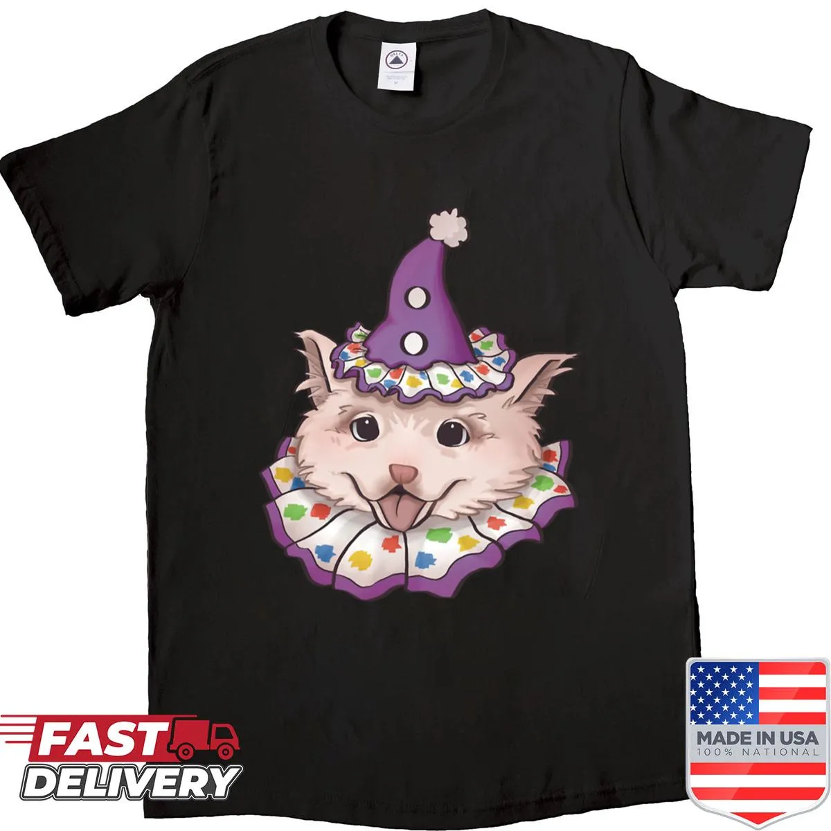 Cartoon clown dog graphic shirt