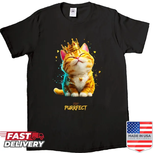 Illustration of a crowned cat with 'Stay Purrfect' text