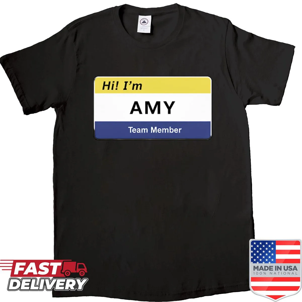 Oversized shirt with 'Superstore Team Member Amy' name tag design