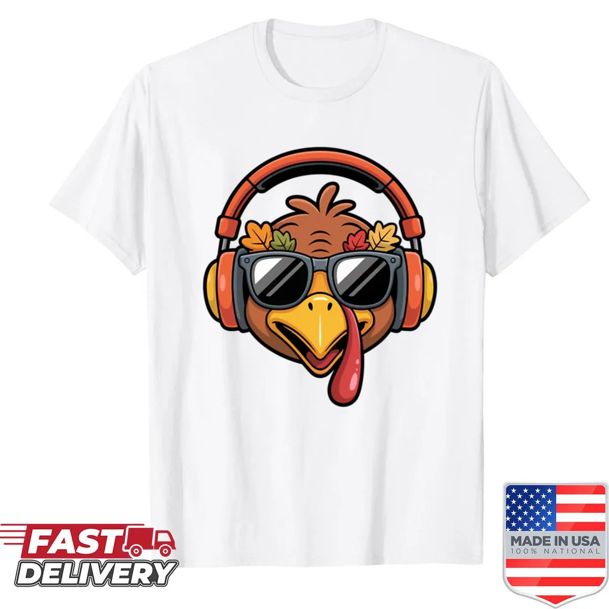 Adorable turkey illustration on a festive Thanksgiving shirt
