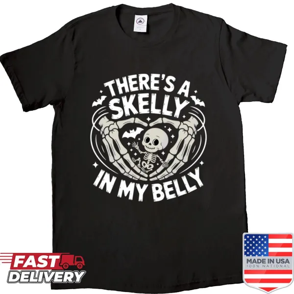 Maternity Halloween shirt with skeleton graphic
