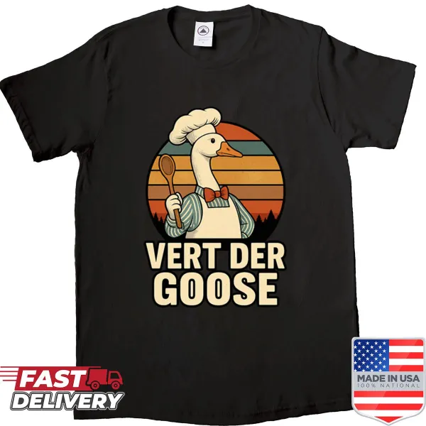 Funny retro goose chef design shirt with vintage sunset style