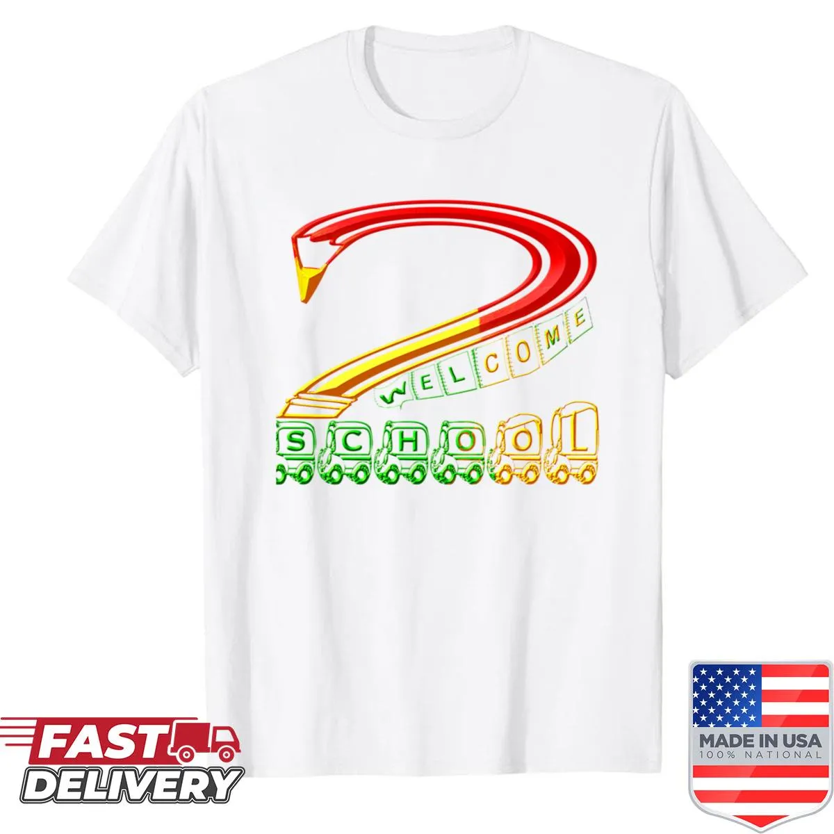 Humorous shirt with playful text about going to school.
