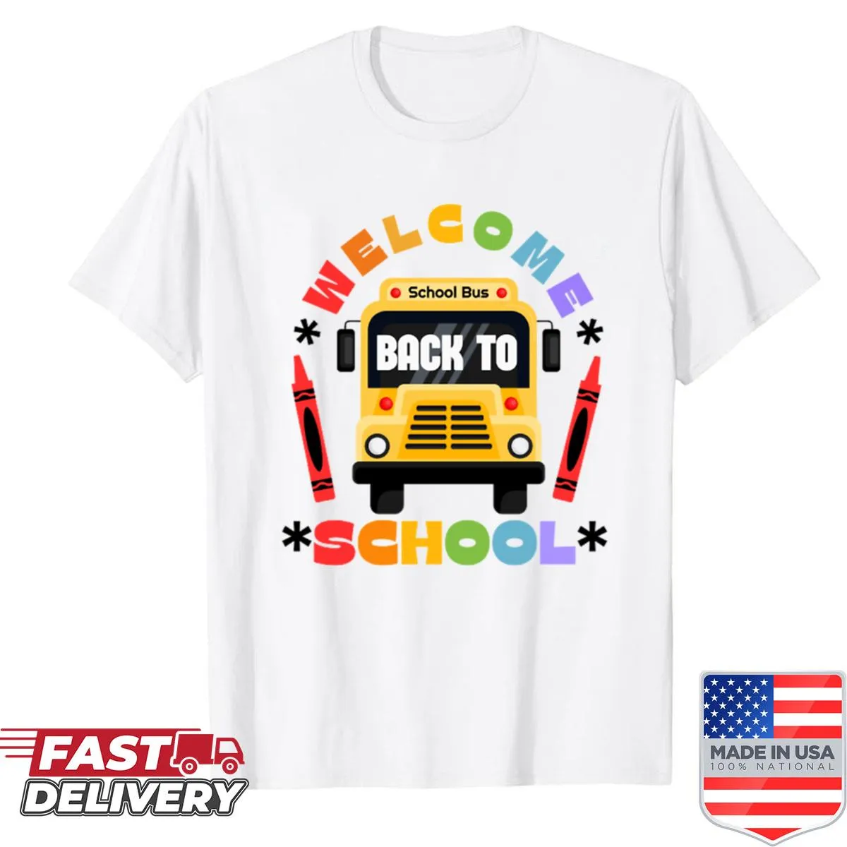 T-shirt featuring a school bus welcoming students back to school