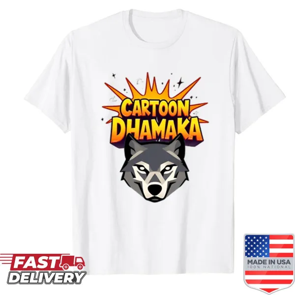 Cartoon-themed T-shirt with humorous 'Dhamaka' graphic