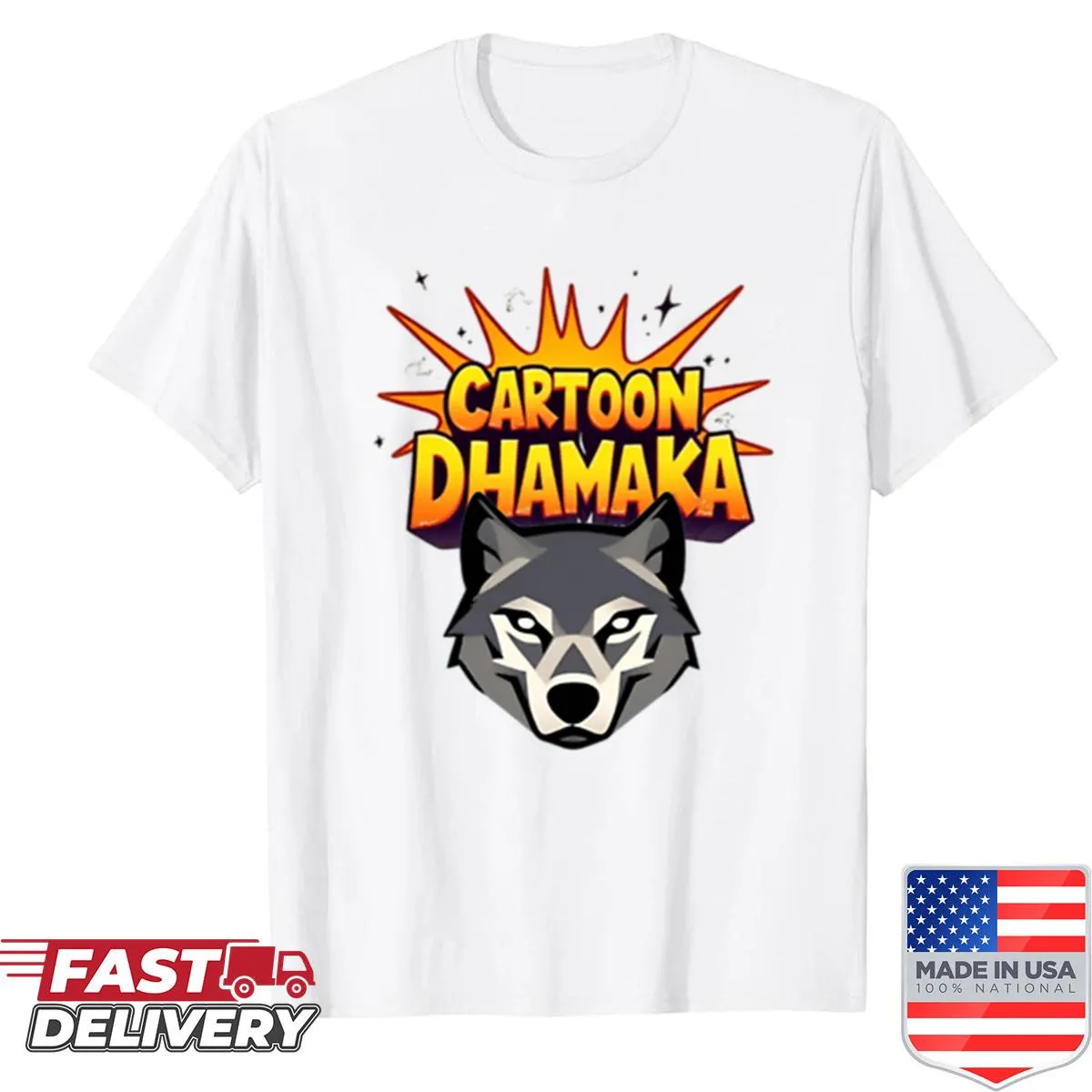 Cartoon-themed T-shirt with humorous 'Dhamaka' graphic