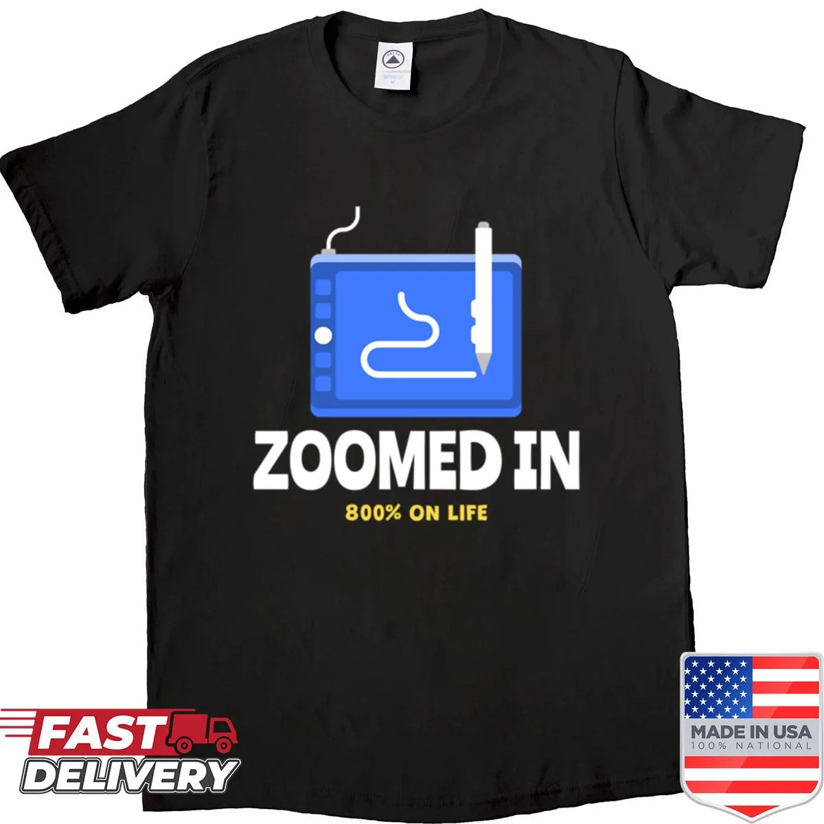 T-shirt featuring a digital drawing suggesting a zoomed-in perspective on life.