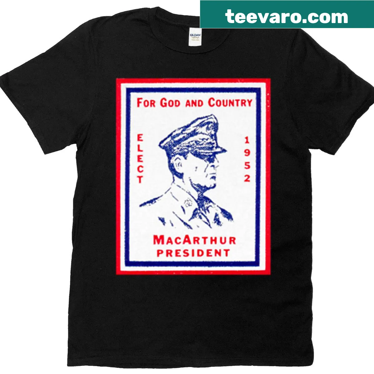 T-shirt with a vintage political design for Douglas Macarthur — on a men's t-shirt