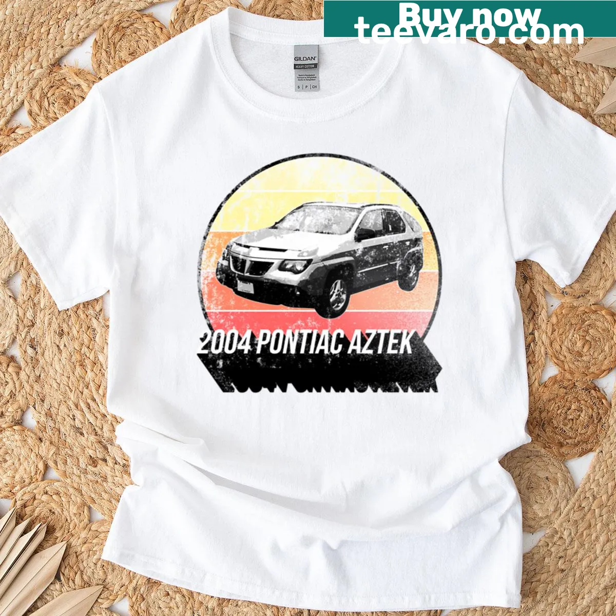Vintage Pontiac Aztek t-shirt featuring its unique design — on a men's t-shirt