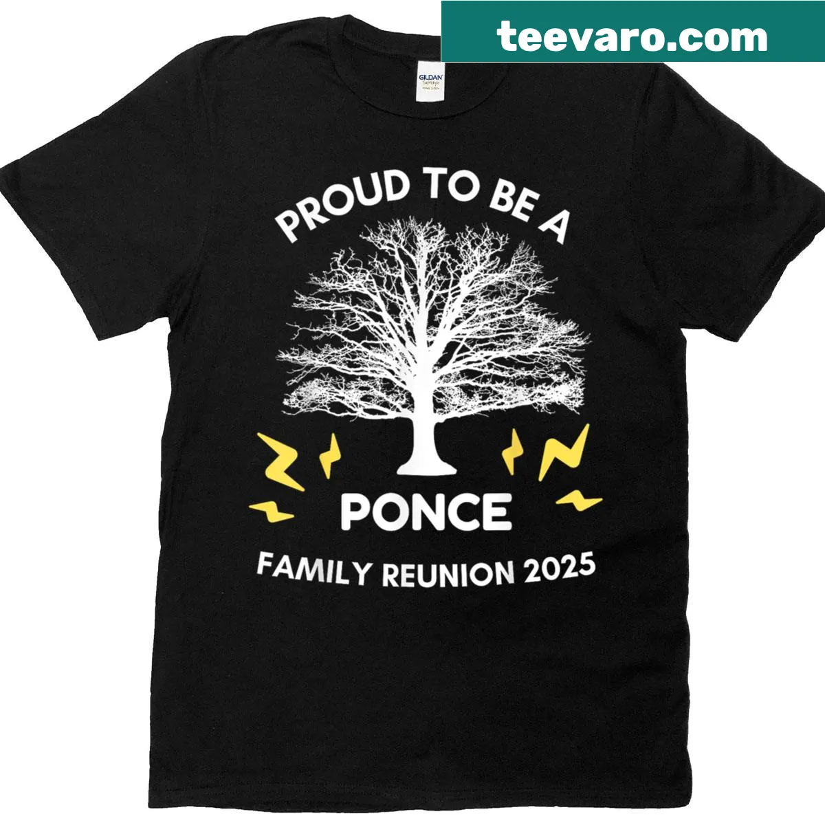 Ancestor tree graphic on a Ponce family reunion t-shirt — on a men's t-shirt