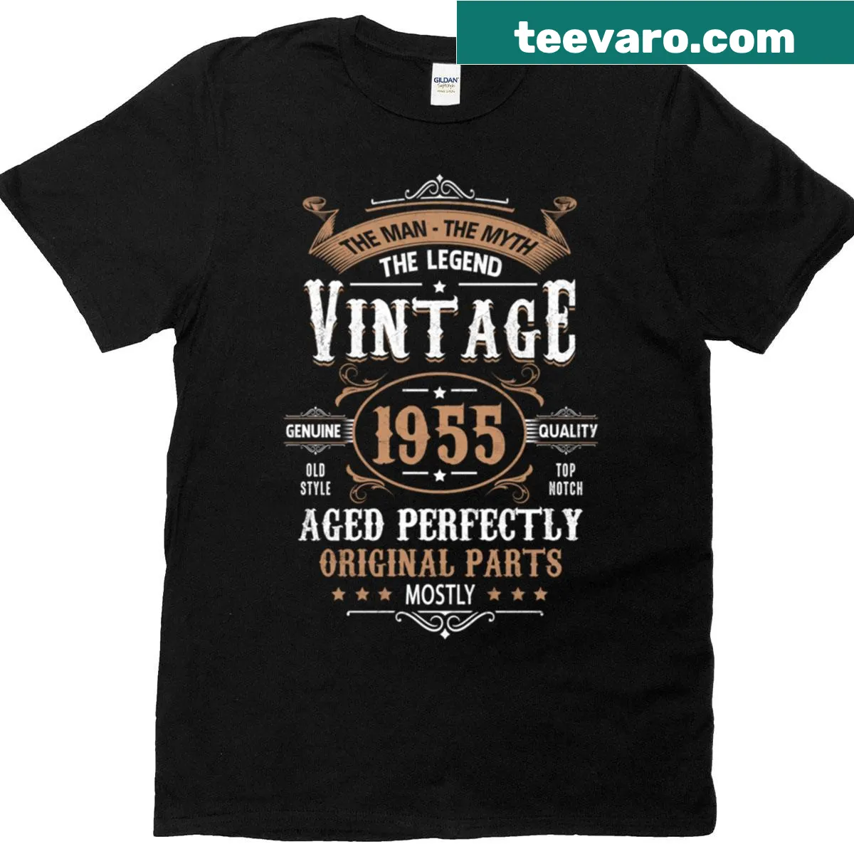 Vintage 70th birthday t-shirt with 'Man Myth Legend' text — on a men's t-shirt