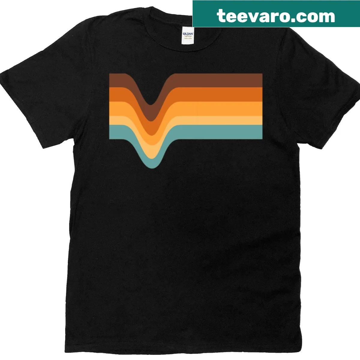 Vintage T-shirt with 70s style stripes in earthy tones — on a men's t-shirt