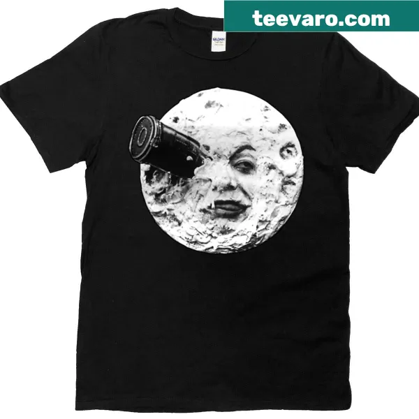 Graphic tee inspired by A Trip To The Moon film with iconic moon face